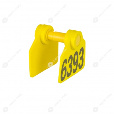 Бирка двойная СКС (56 * 58 мм) жёлтая с номером (под щипцы СКС без иглы), 100 шт