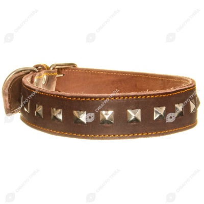 Ошейник №45 кожаный (ДВОЙНОЙ, УКРАШЕНИЯ), КАСКАД