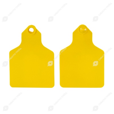 Бирка двойная большая СКС (60 * 80 мм) жёлтая с номером (под щипцы СКС с иглой), 100 шт