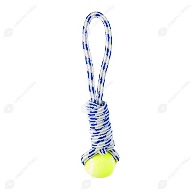 Игрушка канатная мяч тенисный с ручкой, 6 см, 35 см, для собак, микс, NUNBELL