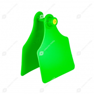 Бирка двойная СКС (61 * 80 мм) зелёная без номера (под щипцы СКС с иглой), 100 шт