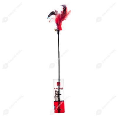 Игрушка-дразнилка перья на палочке (l=63 см) с колокольчиком для кошек, микс, NUNBELL