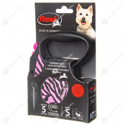 Рулетка SAFARI S (5 м, 12 кг) трос, розовая зебра, FLEXI