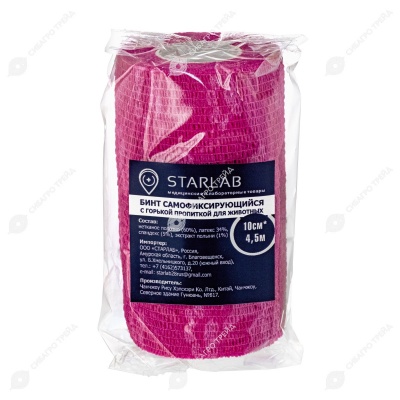Бандаж самофиксирующийся STARLAB 10 см * 4,5 м с горькой пропиткой, розовый.