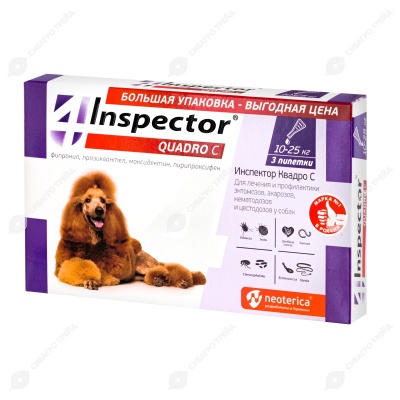 INSPECTOR QUADRO капли для собак 10 - 25 кг, 3 пипетки