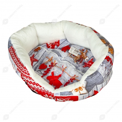 Лежанка НОВЫЙ ГОД №1 белый мех (55 * 45 * 16 см), BLACK CAT