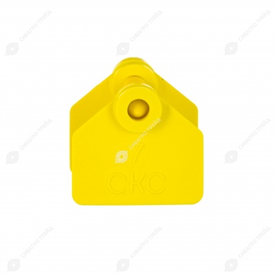Бирка двойная СКС (56 * 58 мм) жёлтая без номера (под щипцы СКС без иглы), 100 шт.