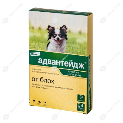 АДВАНТЕЙДЖ капли для собак до 4 кг, 4 пипетки
