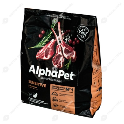 ALPHAPET для взрослых кошек с чувствительным пищеварением (ЯГНЕНОК), 7 кг.