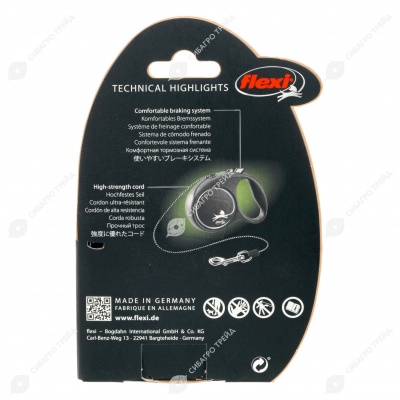 Рулетка BLACK DESIGN XS (3 м, 8 кг) трос, зелёный, FLEXI