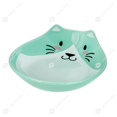 Миска керамическая ГОЛОВА КОТА 3 ( 15,5 * 14,5 * 5 см) зелёная