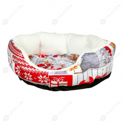 Лежанка НОВЫЙ ГОД №1 белый мех (55 * 45 * 16 см), BLACK CAT