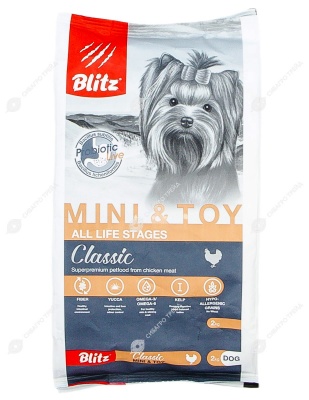 BLITZ CLASSIC для собак мелких и миниатюрных пород (КУРИЦА, РИС), 2 кг.