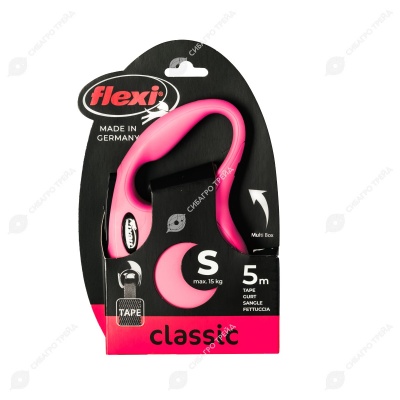 Рулетка CLASSIC S (5 м, 15 кг) ремень, розовый, FLEXI