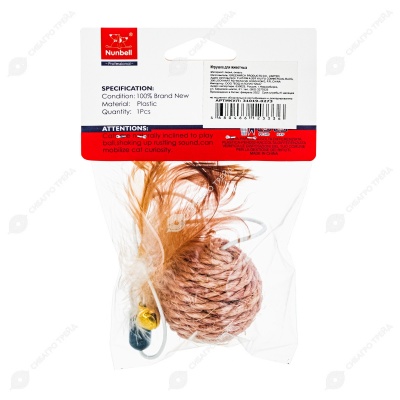 Мячик на веревке с пером и колокольчиком для кошек (35 * 5 см), NUNBELL