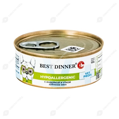 BEST DINNER VET PROFI Hypoallergenic консервы для собак (ИНДЕЙКА, УТКА), 100 г