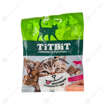 Лакомство Хрустящие подушечки для кошек с паштетом из говядины, 30 г. TITBIT.