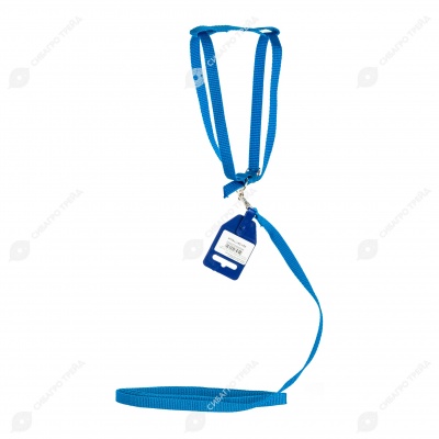 Комплект шлейка (ОШ до 25 см) и поводок (1,2 м), 1,2 см, СИНИЙ, ДАРЭЛЛ