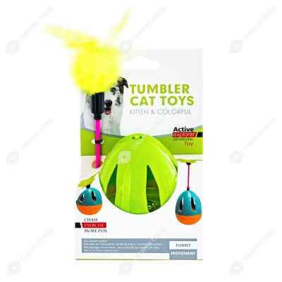 Игрушка яйцо-неваляшка с пером (h=32 см) для кошек, микс, NUNBELL