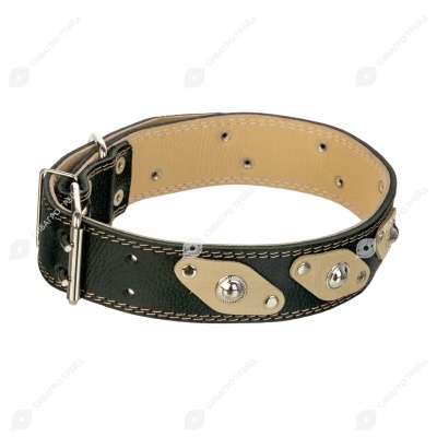 Ошейник №45 кожаный (ДВОЙНОЙ, УКРАШЕННЫЙ), ЧК
