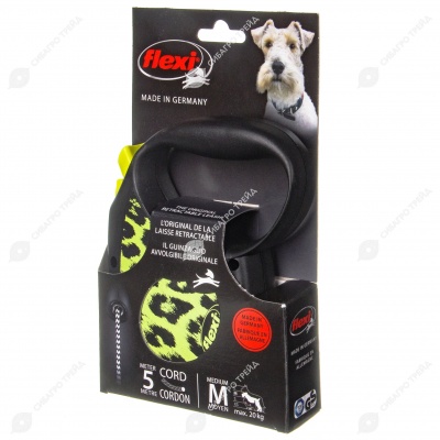 Рулетка SAFARI M (5 м, 20 кг) трос, жёлтый леопард, FLEXI