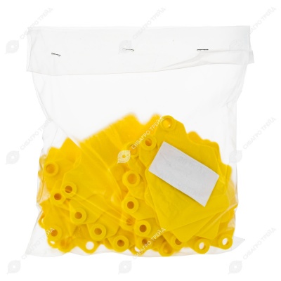 Бирка двойная большая СКС (60 * 80 мм) жёлтая с номером (под щипцы СКС с иглой), 100 шт