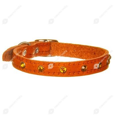 Ошейник кожаный (СТРАЗЫ) 19 - 26,5 см, 1 см, ЗООНИК