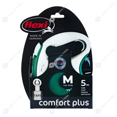Рулетка COMFORT PLUS M (5 м, 25 кг) ремень, зеленый, FLEXI
