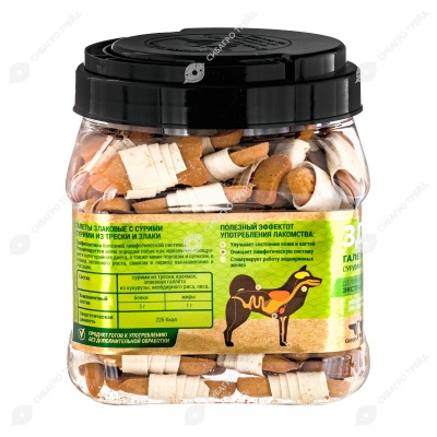 Лакомство ЗДОРОВЬЕ галеты сурими из трески и злаки для собак и кошек, 750 г, GREENQZIN