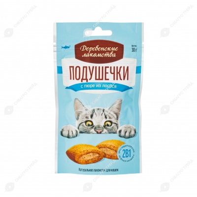 ДЕРЕВЕНСКИЕ ЛАКОМСТВА подушечки с пюре из лосося для кошек, 30 г