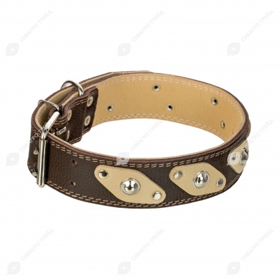 Ошейник №45 кожаный (ДВОЙНОЙ, УКРАШЕННЫЙ), ЧК