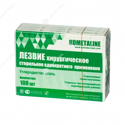 Лезвие хирургическое одноразовое стерильное из высокоуглеродной стали №24, 100 шт, ENSENT