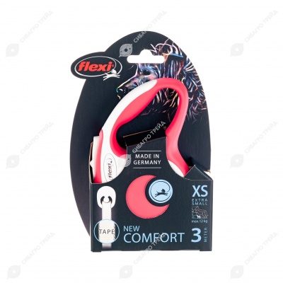 Рулетка COMFORT XS (3 м, до 12 кг) ремень, красный, FLEXI