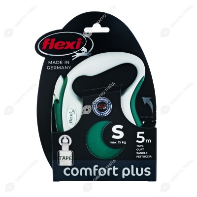 Рулетка COMFORT PLUS S (5 м, 15 кг) ремень, зеленый, FLEXI