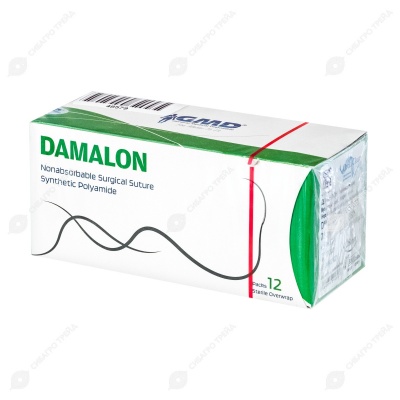 DAMALON (ПА) мультифиламентная нерассасывающаяся нить (1 * 75 см, 2-0) с иглой 26 мм, 3/8, обратно-режущая, 12 шт