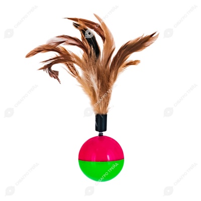 Игрушка-неваляшка WOGY Мяч-погремушка d-5,5см с перьями h-18 см, для кошек