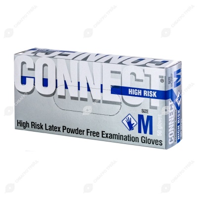 Перчатки латексные усиленные с удлиненной манжетой, размер M, 50 шт, CONNECT HIGH RISK