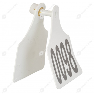 Бирка двойная СКС (61 * 80 мм) белая с номером (под щипцы СКС с иглой), 100 шт