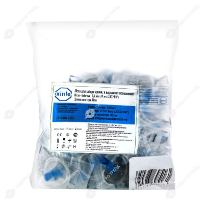 Игла-бабочка внутривенная, соединение для пробирок 23G (0,6 * 19 мм), длина 30 см, 100 шт