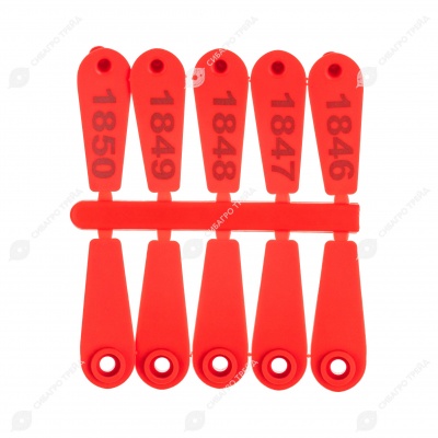 Бирка "Лепесток" с номером, под щипцы с красной иглой 50 * 18 мм, 50 шт