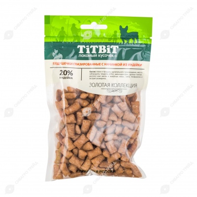 TITBIT лакомство подушечки глазированные с начинкой из индейки для собак, 100 г (Золотая коллекция)