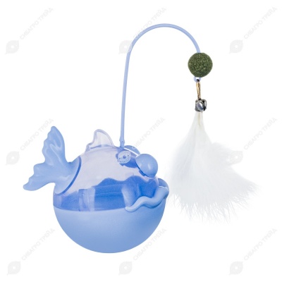 Игрушка-неваляшка Кит с емкостью для лакомств и дразнилкой перо с мятным шариком для кошек, NUNBELL