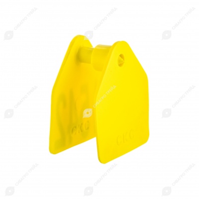Бирка двойная СКС (40 * 48 мм) жёлтая с номером (под щипцы СКС без иглы), 100 шт.