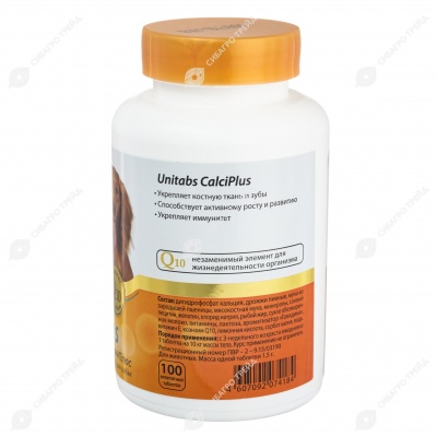 UNITABS CalciPlus для зубов и костей для собак, 100 табл