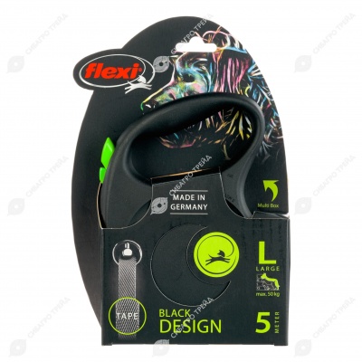 Рулетка BLACK DESIGN L (5 м, 50 кг) ремень, зелёный, FLEXI