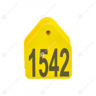 Бирка двойная СКС (40 * 48 мм) жёлтая с номером (под щипцы СКС без иглы), 100 шт