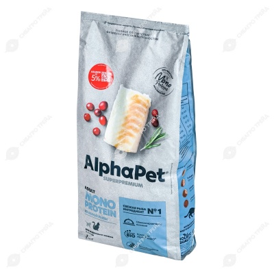 ALPHAPET MONOPROTEIN для взрослых кошек (БЕЛАЯ РЫБА), 3 кг