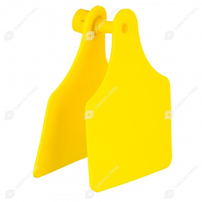 Бирка двойная СКС (61 * 80 мм) жёлтая без номера (под щипцы СКС с иглой), 100 шт