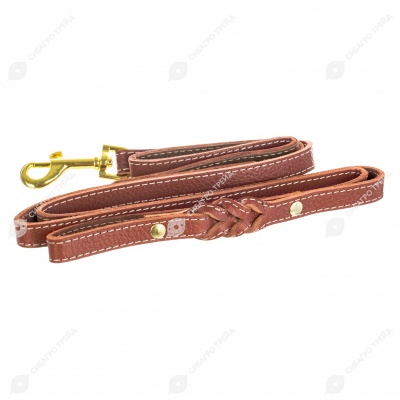 Поводок №16 кожаный с переплетением, 170 см, ЧК