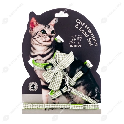 Набор для кошек 2пр. WOGY: поводок (120 * 1 см)+шлейка с бантом (10 * 6 см), микс